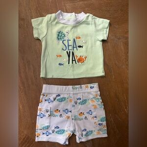 Kids Sea-Themed Matching Set - Green and White